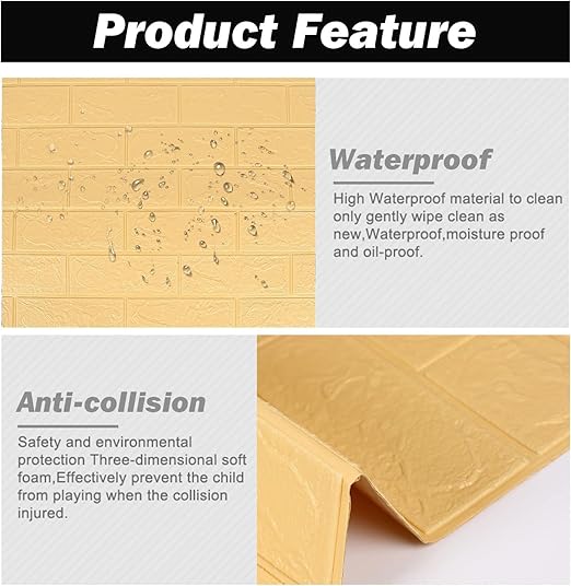Rylan Self-Adhesive Waterproof PE Foam 3D Wall Panels Wallpaper Sticker for Bathroom, Living Room, and Home Decoration (70 x 77cm, Appx. 5.8Sq Feet)-1 Piece-Beige