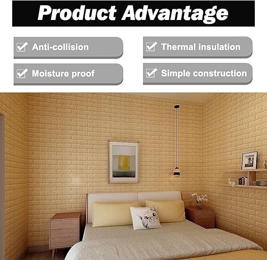 Rylan Self-Adhesive Waterproof PE Foam 3D Wall Panels Wallpaper Sticker for Bathroom, Living Room, and Home Decoration (70 x 77cm, Appx. 5.8Sq Feet)-1 Piece-Beige