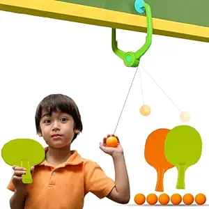 Rylan Hanging Table Tennis Self Training Indoor Gaming 2 Racket & 6 Practice Ball Portable - Double Sparring Hanging Toys Parent Child Interaction Indoor Toys (1)