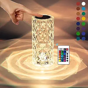 Rylan Crystal Lamp, 16 Color Changing Rose Diamond Table Lamp, USB Rechargeable Touch Night Lamp with Remote Control for Bedroom, Living Room, Party Decor (Multicolor Pack of 1) LED