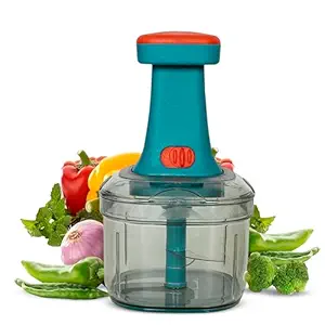 Rylan Manual Hand Press Push Chopper with 6 Blades for Effortless Chopping Vegetables & Fruits (Assorted, 650 ml, Plastic).