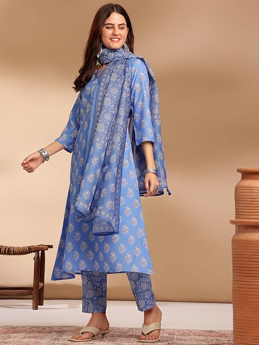 Yashika Women Cotton Blend Kurta Set: Fashionable Fusion Of Comfort And Elegance: Stay Chic And Comfortable With Our Printed Sets!
