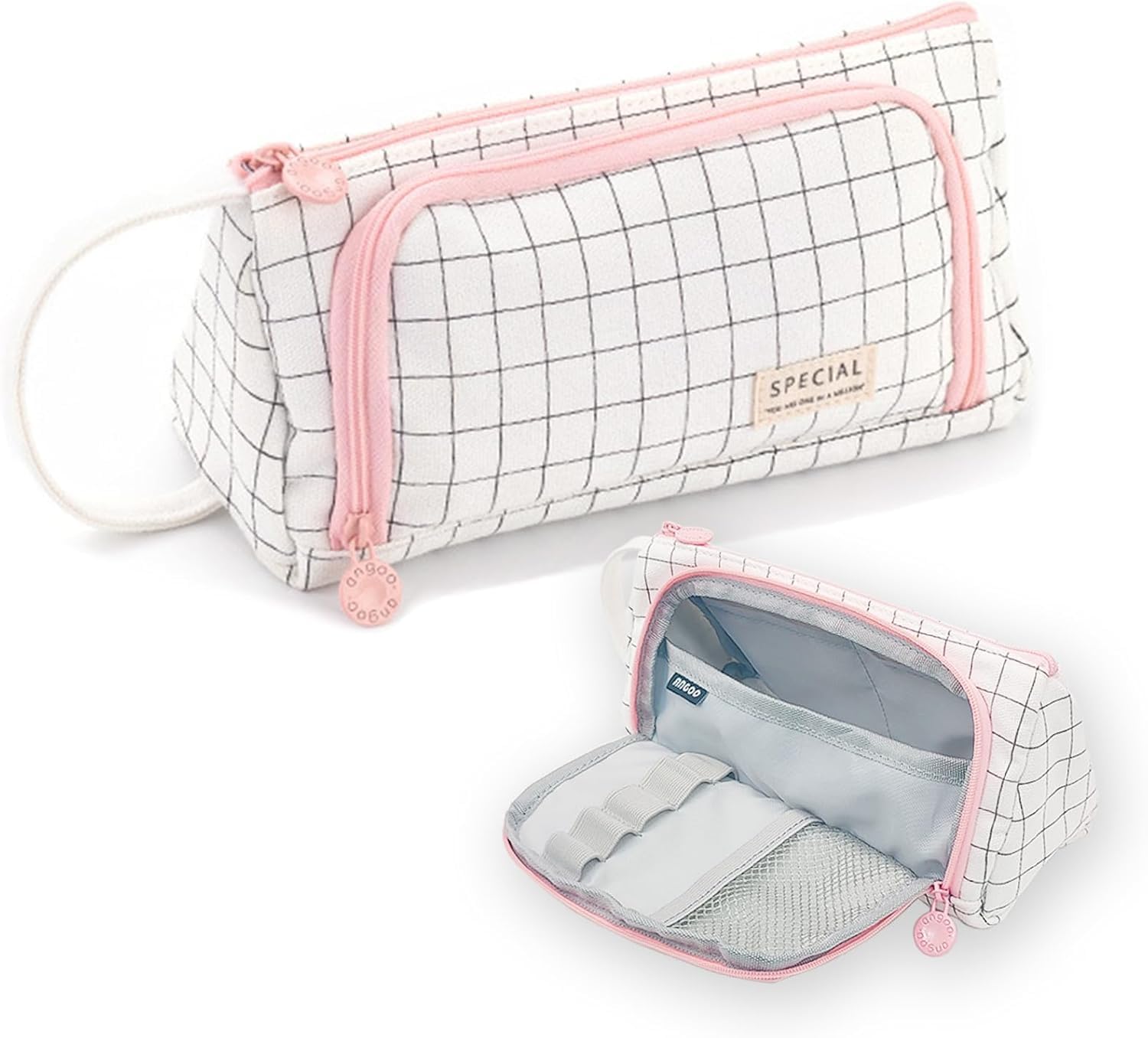 Zollyss Polyester Big Capacity Pencil Case High Large Storage Pouch Marker Pen Case Simple Stationery Bag School College Office Organizer for Teens Girls (White)