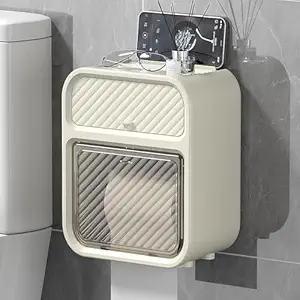 Zollyss Punch-Free Paper Holder Wall-Mounted Toilet Paper Box Tissue Box Hand Carton Storage Rack Paper Extraction Box Light Luxury (Beige)