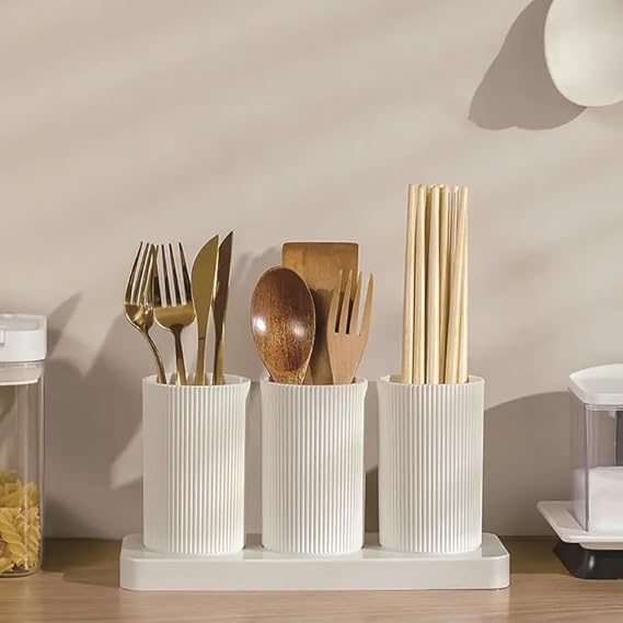 Zollyss Kitchen Organizer - Plastic Self Draining Tableware Storage Box - Spoon, Knife, Fork, Chopstick, Cutlery Holder, Organizer Stand for Kitchen, Dining Table