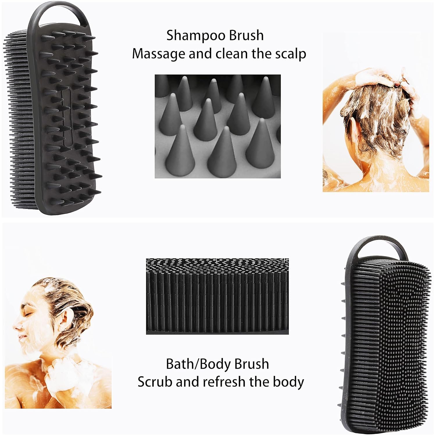 Zollyss Silicone Body Scrubber, 2 in 1 Shower and Scalp Massager Shampoo Brush, Soft Silicone Loofah for Sensitive Skin, Double-Sided Body Brush, Lathers Well, Gentle Exfoliating (Black) (Pack Of 1)