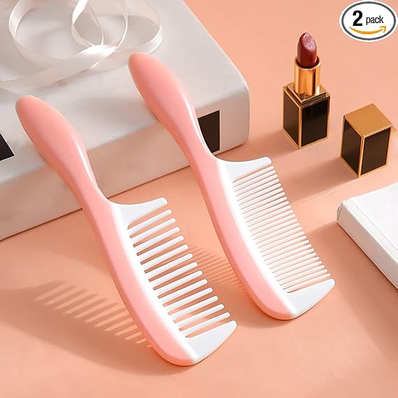 Zollyss Dressing Comb for Women & Men, Fine Tooth and Wide Tooth Hair Comb, Pink & White Styling Comb Set (Pack of 2)