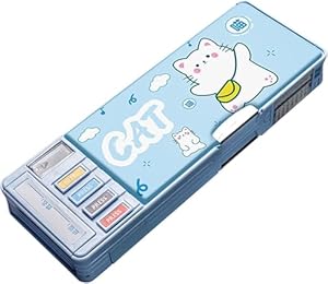 Zollyss Plastic Multifunctional Pencil Box for Kids, Kids Pencil Box for Boys & Girls, Magnetic Pencil Box for Boys, Pencil Case for Kids (Random Color) (Cat)