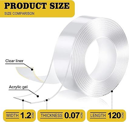 Zollyss Nano Double Sided Tape, Multipurpose Super Sticky Gel Grip Mounting Tape, Washable, Reusable, No Residue