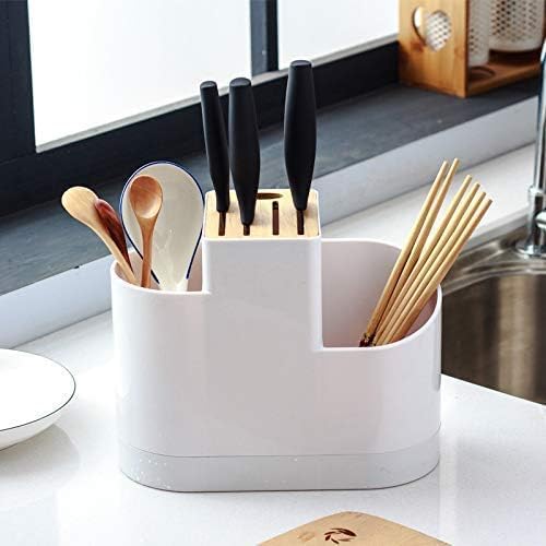 Zollyss Plastic Self Draining Tableware Storage Box with Removable Draining Tray,for Kitchen, Knife, Fork, Spoon, Chopstick, Cutlery Holder, Scissors,OrganizerStand for Kitchen,Dining Table (White)