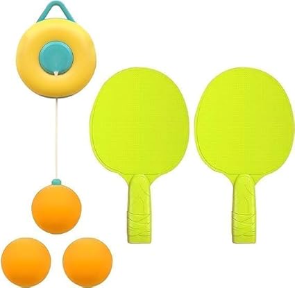 Eitheo Indoor Hanging Table Tennis Set for Kids, Table Tennis Self Training Game Set with 3 Ping Pong Balls & 1 Pair Paddle, Ping Pong Training Set Portable Adjustable Game for Kids - Multicolor