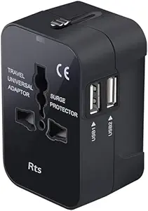 Zollyss Travel Adapter, Worldwide All in One International Power Adapter Universal Adapter Plug with 2.1A Dual USB Charging Ports for Asia Europe UK AUS and USA (Black)
