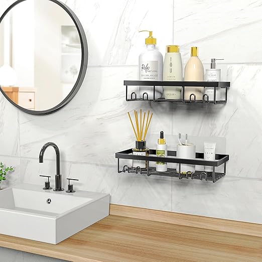 Zollyss Shower Caddies 2 Pack - Adhesive Hanging Shower Shelf - Bathroom Organizers and Storage, No Drilling Stainless Shower Shelves for Home Decor, Bathroom Accessories