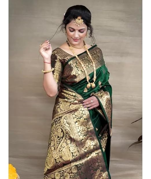 Yashika Women's Zari Woven Cotton Silk Jacquard Saree With Unstitched Blouse Material