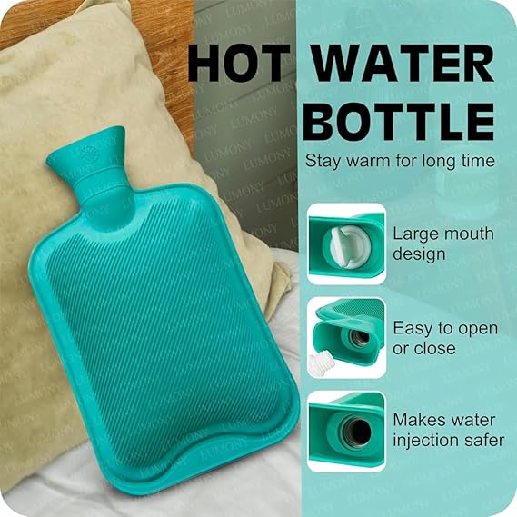 TEKCOOL Hot Water Bag (2 litre) Non Electric Rubber Bottle hot bag, hot water bag for period cramps, Heating Bottle, for Body Pain Relief Therapy, Hot and Cold Therapies. (Multicolor)