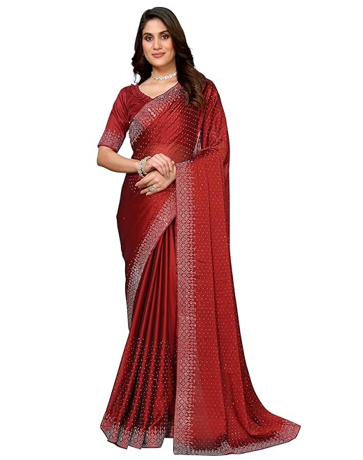 Yashika Women's Woven Chiffon Latest Black Rangoli Fabric Saree with Lace and Blouse Material