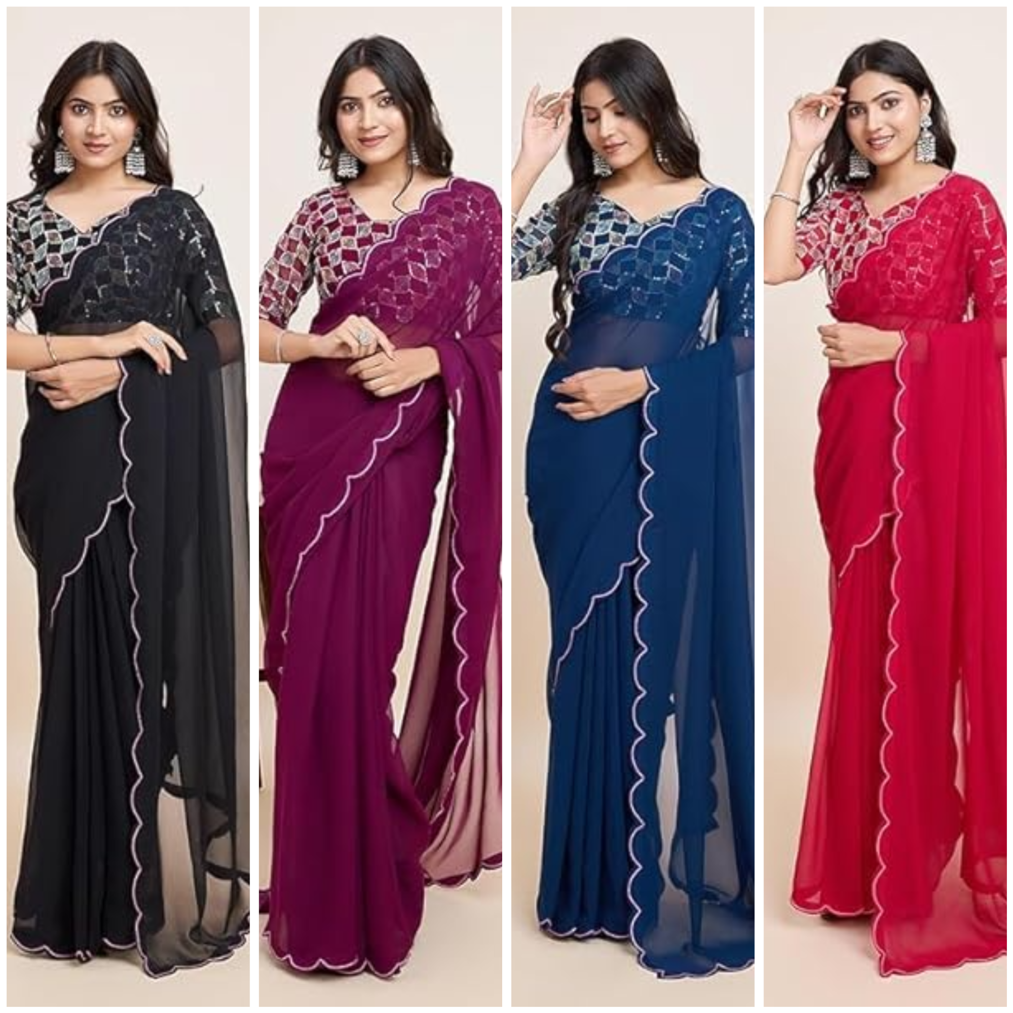 SWADESI STUFF Women's Embroidered Georgette Saree with Blouse Piece, 5.5m Saree Length, 0.8m Blouse Length