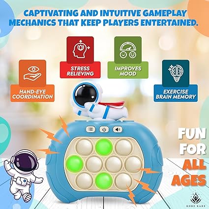 HOME BUY Pop it Pro Game, Astronaut Fidget Toy with Music for Kids Girl and Boy, Four Modes and Electronic Speed Push Game for Stress Relief and Brain Exercise Kid Boys and Girls [Blue-Pink]