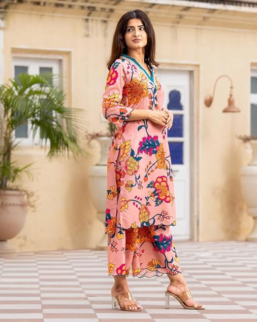 LookMark Women Cotton Blend Kurta Set: Your Passport To Effortless Chic! Step Into Ethnic Glamour With Our Printed Kurti Pant Sets!