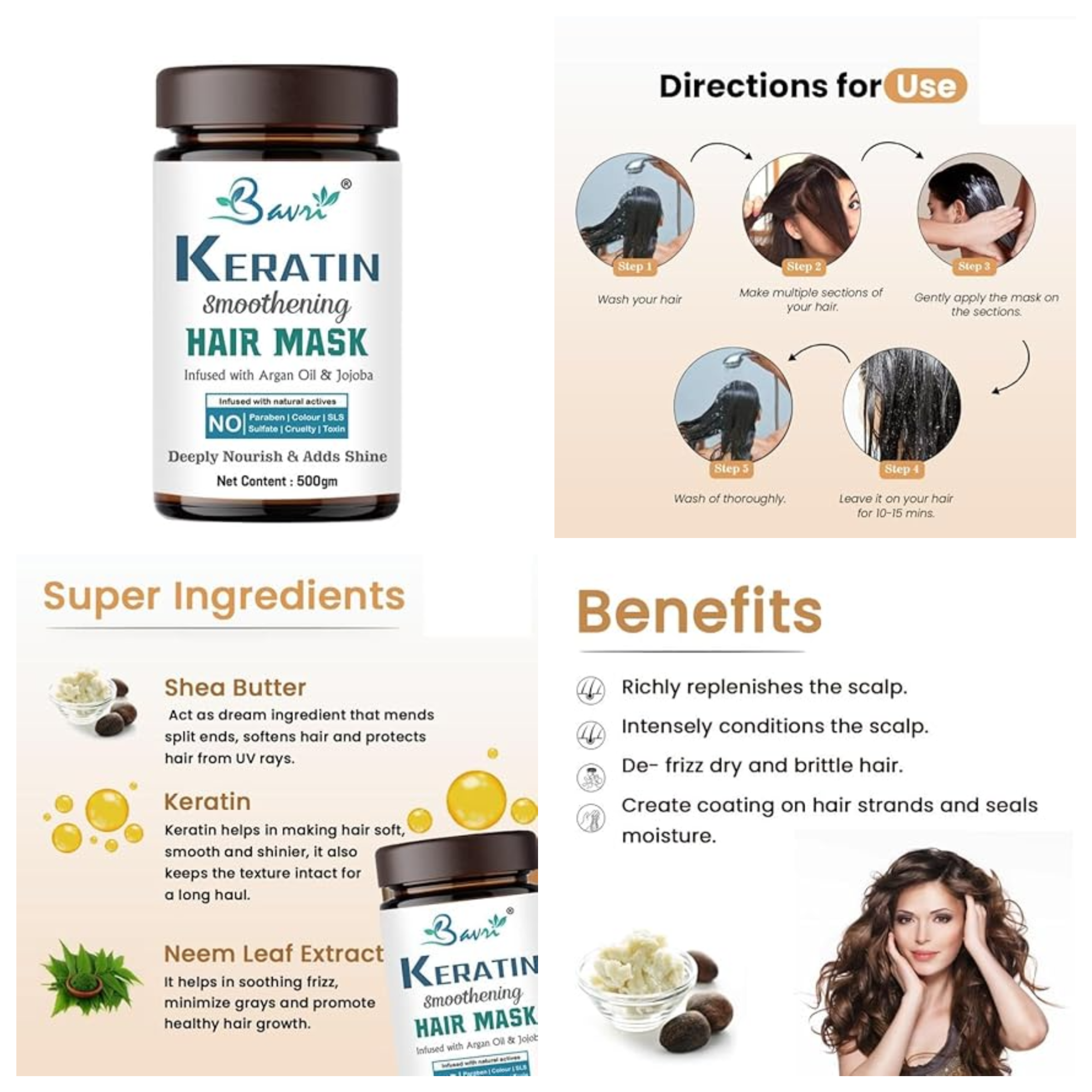 Keratin Hair Mask For Hair Growth Nourishment Treatment Hair Repair Coconut Oil & Pro-Vitamin B5 500gm