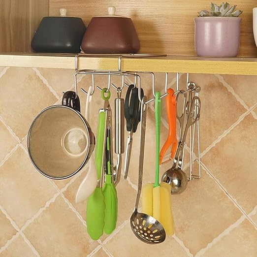 Zollyss 304 Stainless Steel Under Shelf Coffee Mug Cup Holder Rack Organizer Stand for Kitchen Counter, Cabinet, Table with 10 Hooks, Pack of 1