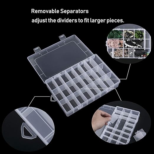 Zollyss 36 Grid Cells Multipurpose Plastic Storage Box with Removable Dividers for Medicine Pills, Jewelry, Pins, Screws, Cosmetics, Stationery Items, Transparent, Rectangular Storage Box