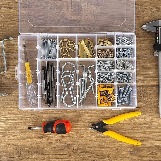 Zollyss 36 Grid Cells Multipurpose Plastic Storage Box with Removable Dividers for Medicine Pills, Jewelry, Pins, Screws, Cosmetics, Stationery Items, Transparent, Rectangular Storage Box