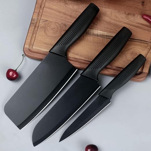Zollyss 3 Piece Knife for Kitchen | Professional Chef Knife | Meat Knife Set with Non Slip Ergonomic Handle (Black)
