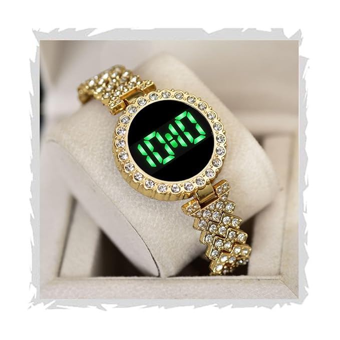 SWADESI STUFF Diamond Studded Round Dial Touch Screen LED Digital Watch for Women