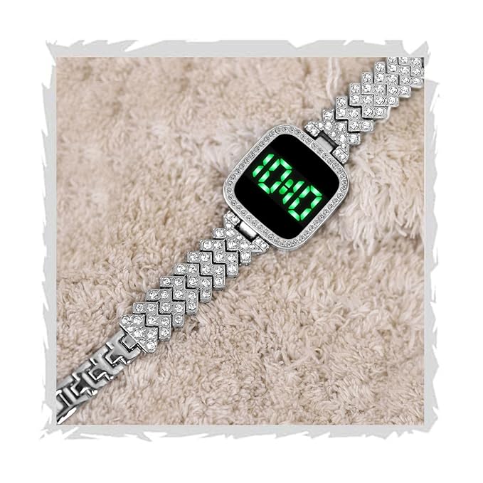 SWADESI STUFF Diamond Studded Square Dial Touch Screen LED Digital Watch for Women