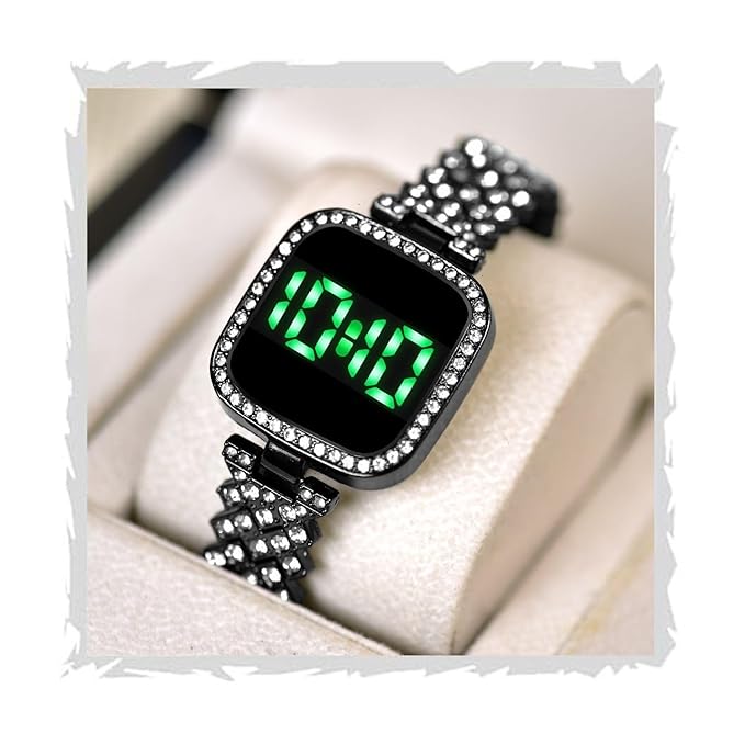SWADESI STUFF Diamond Studded Square Dial Touch Screen LED Digital Watch for Women