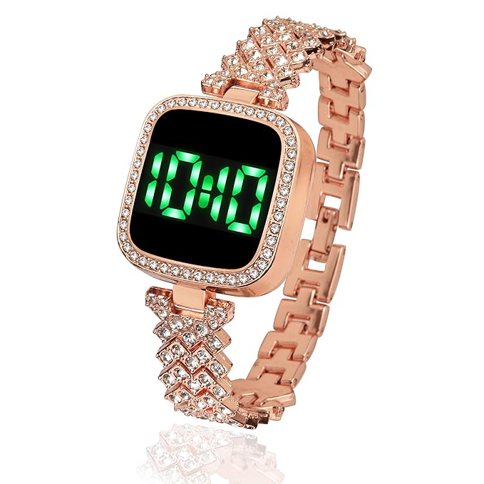 SWADESI STUFF Diamond Studded Square Dial Touch Screen LED Digital Watch for Women