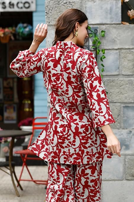 LookMark Women's Latest Printed Cotton Blend Straight Kurta and Palazzo Pant Set