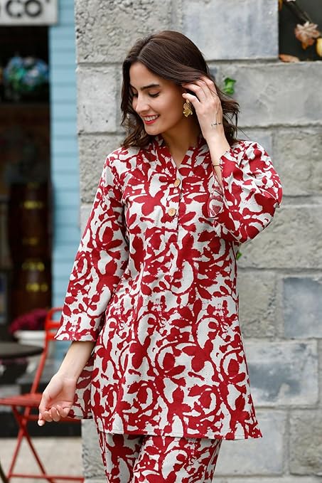 LookMark Women's Latest Printed Cotton Blend Straight Kurta and Palazzo Pant Set