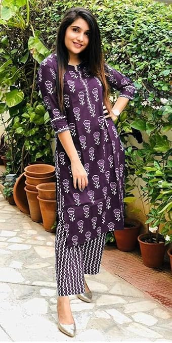LookMark Women's Printed Cotton Blend Straight Kurta Pant Set - Elegant Ethnic Wear Ensemble for Modern Women, Perfect for Any Occasion