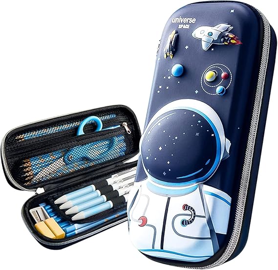 Zollyss 3D Cover EVA Space Astronaut Theme Pencil Case Large Capacity Pencil Pouch Bag Compass School Pouch Organizer for Students Kids Premium Stylish Pen Holder Pouch Stationery Box