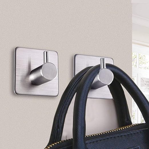Zollyss Adhesive Hooks Heavy Duty Wall Hooks Waterproof Stainless Steel Hooks for Hanging Coat, Hat, Towel Robe Hook Rack Wall Mount- Bathroom and Bedroom - 4 Pieces