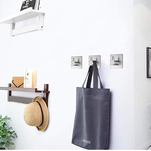 Zollyss Adhesive Hooks Heavy Duty Wall Hooks Waterproof Stainless Steel Hooks for Hanging Coat, Hat, Towel Robe Hook Rack Wall Mount- Bathroom and Bedroom - 4 Pieces