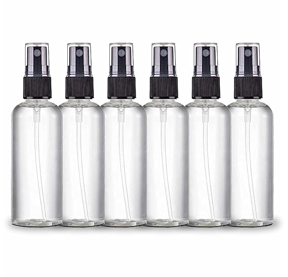 Topinon Spray Bottles Clear Empty Fine Mist Plastic Mini Travel Bottle Set, Small Refillable Liquid Containers (100 Ml Pack Of 6)