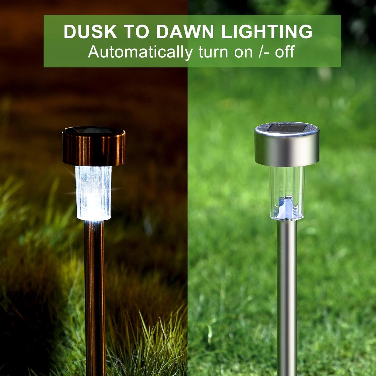 DEIZA Solar Pathway Lights Stainless Steel IP44 Waterproof Auto On/Off Outdoor LED Landscape | Solar Lights for Garden, Yard, Patio, Path, Walkway, etc. Night Lamp Fireproof & Waterproof (White, 1-pc)