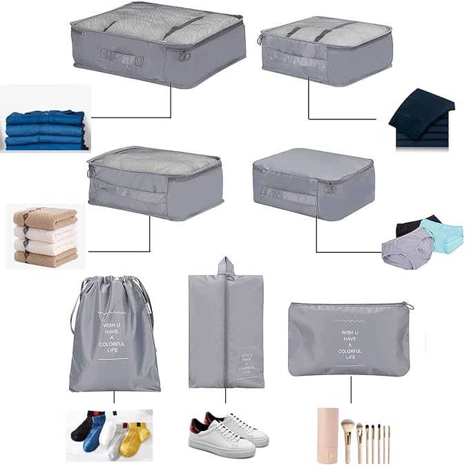 PETRICE Travel Organizer, Packing Cubes for Travel, Travel Essentials, Toiletry Bag, Packing Bags for Clothes, Travel Organizer for Women, Travel Pouch, Packing Cubes Travel Organizer (Grey)