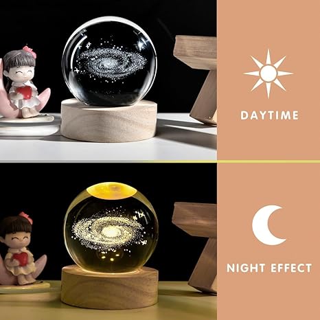 Niwlix 3D Galaxy Crystal Ball Night Lamp, Creative Glass Night Light for Kids Room, USB Table LED Lamp with Woodern Base, Light for Home Office Decoration Birthday Gift Decor (Galaxy)