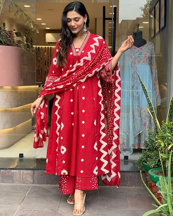 Yashika Women Cotton Blend Floral Printed Kurta Plazzo Set with Dupatta Suitable For Every Indian Occasion