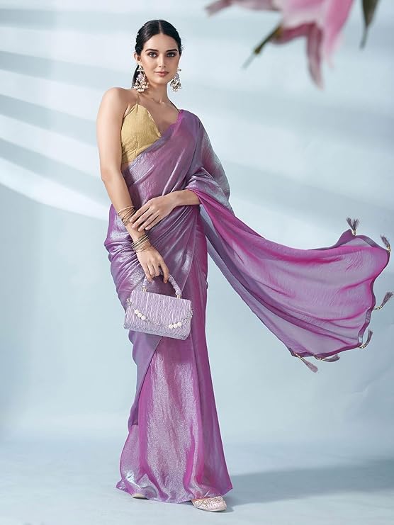 SWADESI STUFF Two Tone Poly Chiffon Saree with Unstiched Blouse - Elegant Indian Ethnic Wear for Women