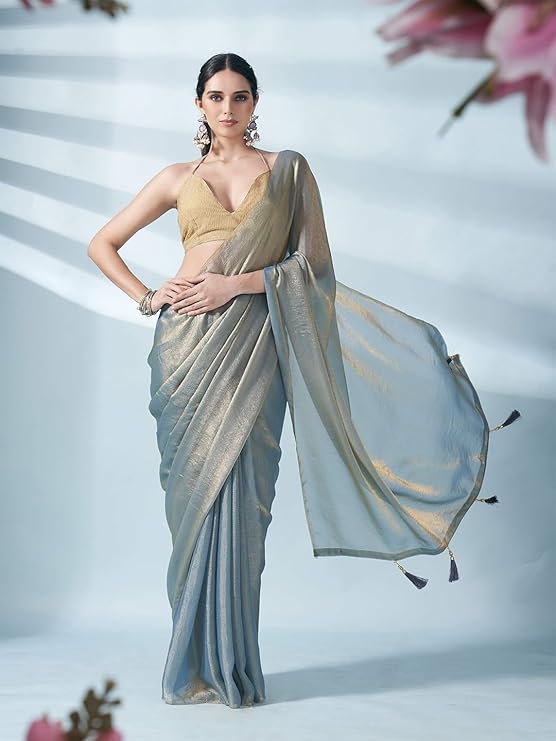 SWADESI STUFF Two Tone Poly Chiffon Saree with Unstiched Blouse - Elegant Indian Ethnic Wear for Women