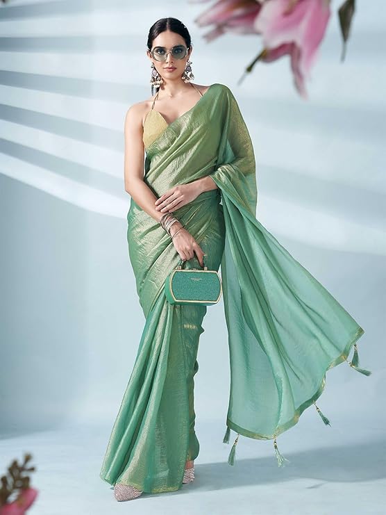 SWADESI STUFF Two Tone Poly Chiffon Saree with Unstiched Blouse - Elegant Indian Ethnic Wear for Women