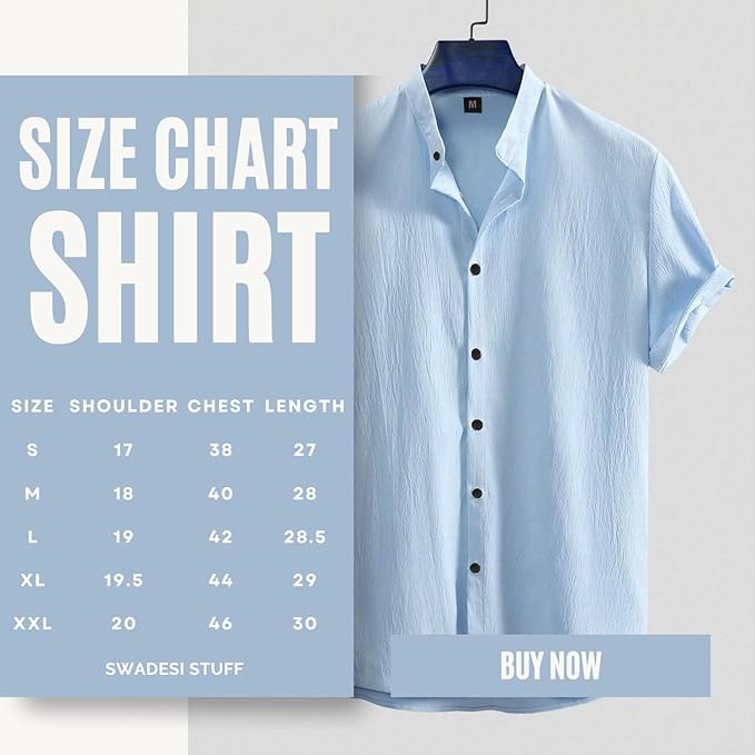 SWADESI STUFF Men's Regular Fit Polycotton Casual Chinese Collar Half Sleeve Solid Color Shirt