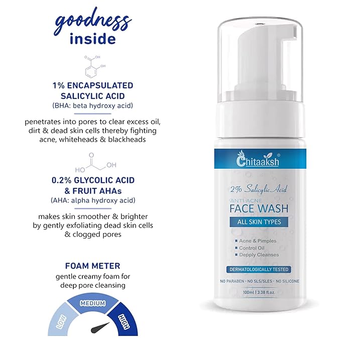 Salicylic Acid Foaming Daily Face Wash with Salicylic Acid, Zinc PCA & PHA for Active Acne & clogged Pores - 100 ml Reduces Acne | Unclogs Pores (100ml)
