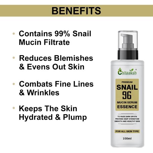 Snail 99 Mucin Serum for Face - Contains 99% Snail Secretion Filtrate & Hyaluronic Acid - Intense Hydration, Blemishes, Wrinkles & Spot Correction, Anti Ageing, Skin Firming - All Skin Types - 100 ML