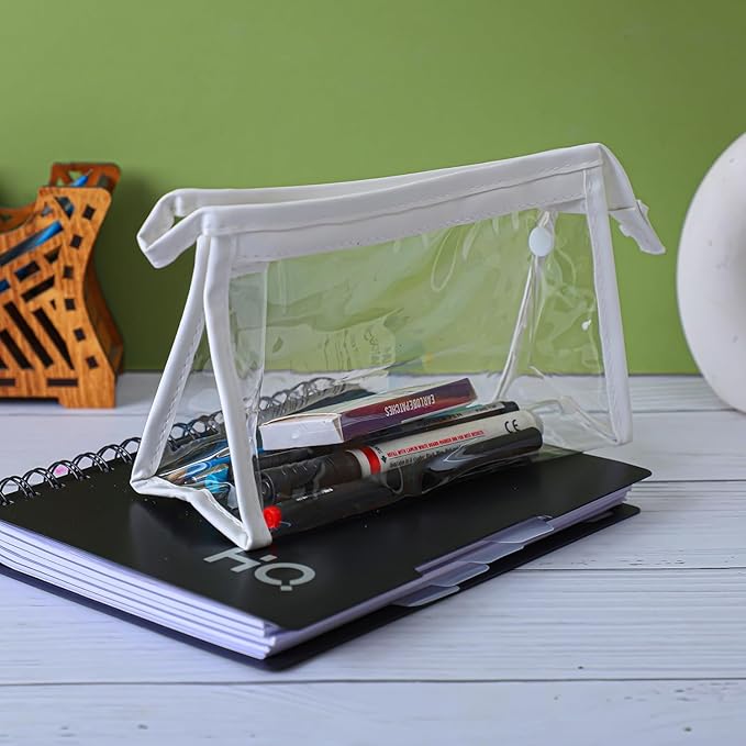 Xpandio PVC Large Capacity Big Pencil Pouch for Girls & Boys, Transparent Pen Bag Organizer for School, Collage, Office, Cute Cosmetic Bag for Girls, Multi-Purpose Stationary Bag (Pack of 1)